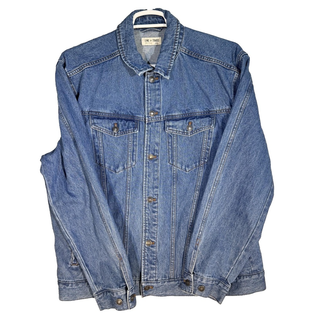 Line of Trade Jacket Mens 2XL Blue Denim Trucker 100% Cotton Button Pockets
